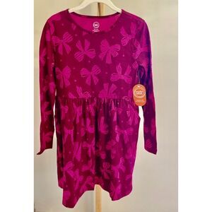 Wonder Nation Girls XXL 18‎ Plum Fuchsia Bow Long Sleeve Pockets Skater Dress